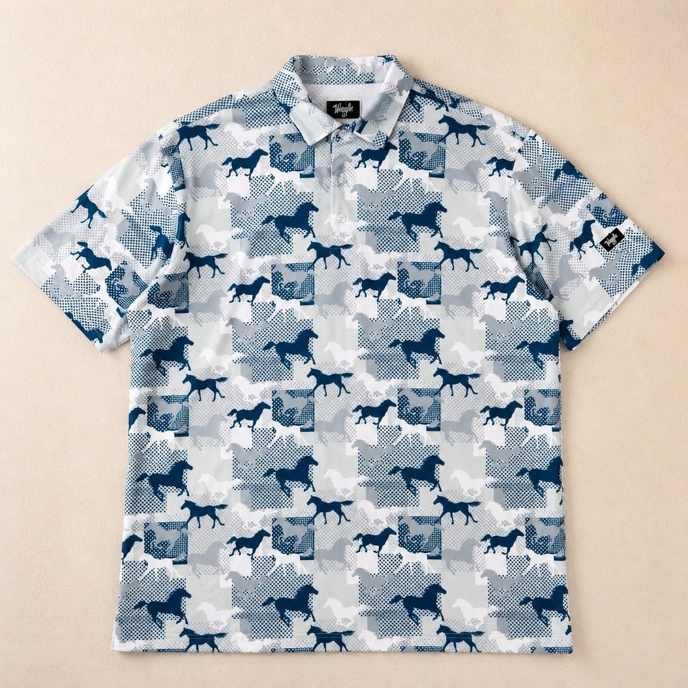 Waggle Kentucky Golf Polo Shirt Mens 2XL Horse Print Performance Blue/White